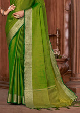 Load image into Gallery viewer, Emerald Green Zari Woven Tussar Silk Saree