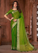 Load image into Gallery viewer, Emerald Green Zari Woven Tussar Silk Saree