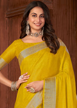 Load image into Gallery viewer, Aureolin Yellow Zari Woven Tussar Silk Saree
