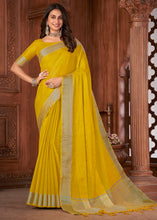 Load image into Gallery viewer, Aureolin Yellow Zari Woven Tussar Silk Saree
