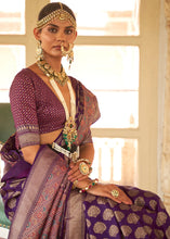 Load image into Gallery viewer, Indigo Purple Zari Woven Banarasi Silk Saree