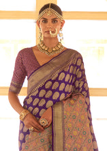 Load image into Gallery viewer, Indigo Purple Zari Woven Banarasi Silk Saree