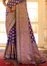 Load image into Gallery viewer, Indigo Purple Zari Woven Banarasi Silk Saree