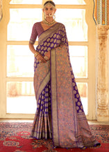 Load image into Gallery viewer, Indigo Purple Zari Woven Banarasi Silk Saree