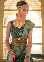 Load image into Gallery viewer, Viridian Green Zari Woven Banarasi Silk Saree