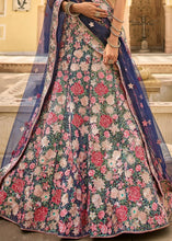 Laden Sie das Bild in den Galerie-Viewer, Navy Blue Soft Net Lehenga Choli with Thread, Sequins &amp; Zarkan work