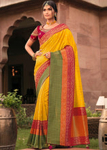 Load image into Gallery viewer, Pineapple Yellow Woven Banarasi Silk Saree with Embroidered Blouse