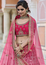 Cargar imagen en el visor de la galería, Cerise Pink Velvet Lehenga Choli Having Heavy Embroidery &amp; Hand work: Bridal Edition