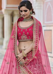 Cerise Pink Velvet Lehenga Choli Having Heavy Embroidery & Hand work: Bridal Edition