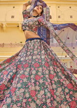 Laden Sie das Bild in den Galerie-Viewer, Navy Blue Soft Net Lehenga Choli with Thread, Sequins &amp; Zarkan work