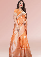 Laden Sie das Bild in den Galerie-Viewer, Rust Orange Zari Woven Silk Saree with Tassels on Pallu