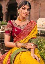 Load image into Gallery viewer, Pineapple Yellow Woven Banarasi Silk Saree with Embroidered Blouse