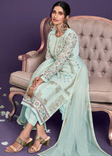 Laden Sie das Bild in den Galerie-Viewer, Sky Blue Georgette Salwar Suit with Thread, Zari &amp; Sequence work