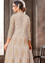 Cargar imagen en el visor de la galería, Oat Brown Designer Net Anarkali Suit with Full Thread Embroidery Work