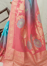 Laden Sie das Bild in den Galerie-Viewer, Pink and Blue Handloom Weaving Silk Saree