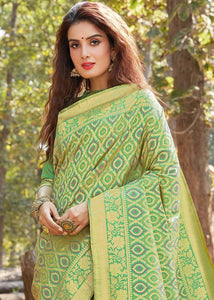 Pista Green Silk Banarasi Saree with full Zari weaving