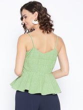 Load image into Gallery viewer, Front knot peplum top with printed checks
