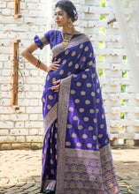 Cargar imagen en el visor de la galería, Sapphire Blue Soft Banarasi Silk Saree with overall Butti