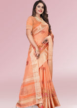 Laden Sie das Bild in den Galerie-Viewer, Salmon Orange Organza Silk Saree with Tassels on Pallu