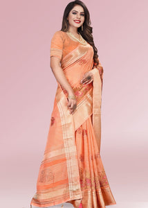 Salmon Orange Organza Silk Saree with Tassels on Pallu