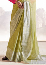 Cargar imagen en el visor de la galería, Sage Green Soft Linen Silk Saree with Lucknowi work and Sequence Blouse