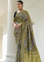 Cargar imagen en el visor de la galería, Onyx Black &amp; Blue Striped Woven Banarasi Silk Saree