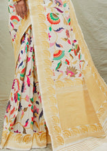 Cargar imagen en el visor de la galería, Off White Silk Floral Woven Saree