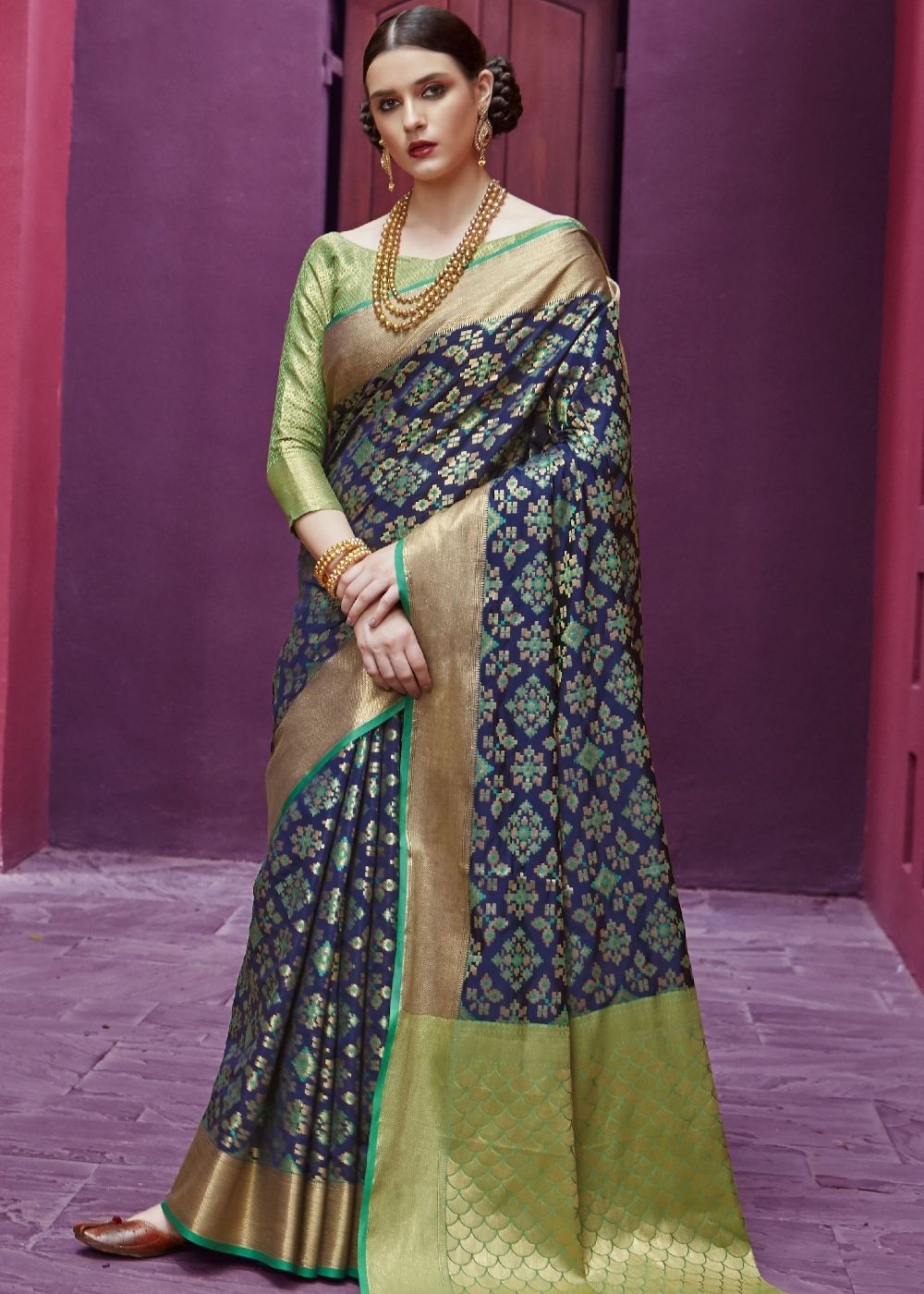 Navy Blue Woven Patola Silk Saree