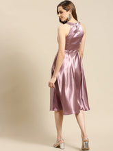 Load image into Gallery viewer, Pleated Neck flare midi Dress