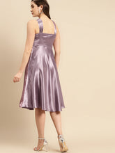 Load image into Gallery viewer, Draped neck flare midi dress