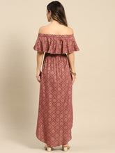Load image into Gallery viewer, Off shoulder Flare yoke and U hem maxi dress