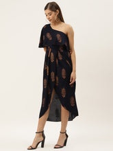 Load image into Gallery viewer, One Shoulder yoke overlap printed dress