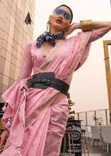 Load image into Gallery viewer, Flamingo Pink Handloom Weaving Banarasi Cotton Silk Saree