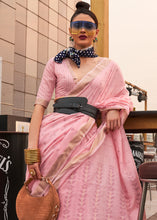 Load image into Gallery viewer, Flamingo Pink Handloom Weaving Banarasi Cotton Silk Saree