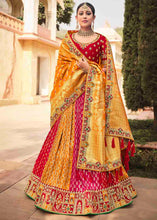 Load image into Gallery viewer, Orange &amp; Red Banarasi Silk Lehenga Choli with Khatli work Embroidery