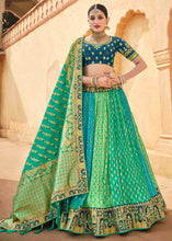 Load image into Gallery viewer, Sea Green Banarasi Silk Lehenga Choli with Khatli work Embroidery