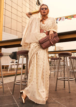 Load image into Gallery viewer, Ivory White Handloom Weaving Banarasi Cotton Silk Saree