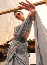 Load image into Gallery viewer, Steel Grey Handloom Weaving Banarasi Cotton Silk Saree
