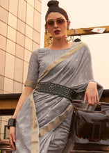 Load image into Gallery viewer, Steel Grey Handloom Weaving Banarasi Cotton Silk Saree