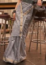 Load image into Gallery viewer, Steel Grey Handloom Weaving Banarasi Cotton Silk Saree