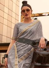 Load image into Gallery viewer, Steel Grey Handloom Weaving Banarasi Cotton Silk Saree