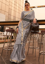 Load image into Gallery viewer, Steel Grey Handloom Weaving Banarasi Cotton Silk Saree