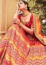 Load image into Gallery viewer, Orange &amp; Red Banarasi Silk Lehenga Choli with Khatli work Embroidery