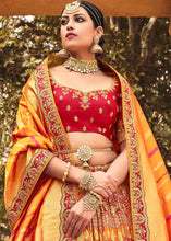 Load image into Gallery viewer, Orange &amp; Red Banarasi Silk Lehenga Choli with Khatli work Embroidery