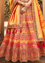 Load image into Gallery viewer, Orange &amp; Red Banarasi Silk Lehenga Choli with Khatli work Embroidery