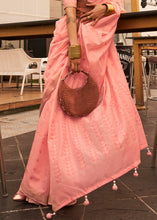 Load image into Gallery viewer, Salmon Pink Handloom Weaving Banarasi Cotton Silk Saree