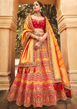 Load image into Gallery viewer, Orange &amp; Red Banarasi Silk Lehenga Choli with Khatli work Embroidery