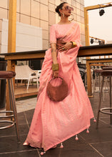 Load image into Gallery viewer, Salmon Pink Handloom Weaving Banarasi Cotton Silk Saree