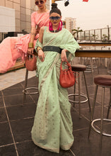 Load image into Gallery viewer, Pastel Green Handloom Weaving Banarasi Cotton Silk Saree
