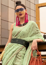 Load image into Gallery viewer, Pastel Green Handloom Weaving Banarasi Cotton Silk Saree